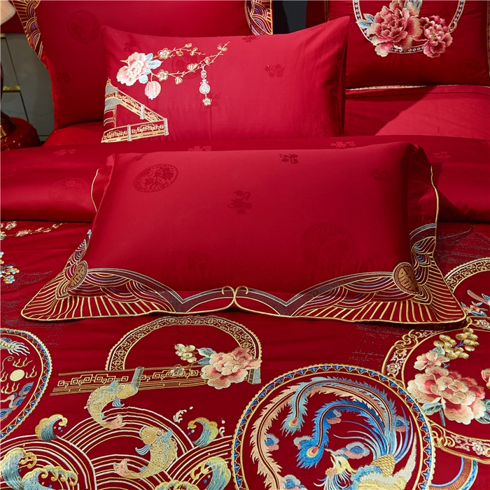 91家纺网 家纺一手货源 找家纺 洽想家 2025新款120支双面新疆长绒棉刺绣工艺款婚庆四件套多件套 团圆龙凤