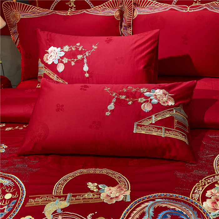 91家纺网 家纺一手货源 找家纺 洽想家 2025新款120支双面新疆长绒棉刺绣工艺款婚庆四件套多件套 团圆龙凤