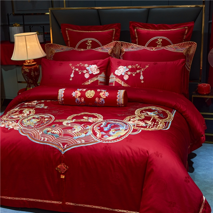 91家纺网 家纺一手货源 找家纺 洽想家 2025新款120支双面新疆长绒棉刺绣工艺款婚庆四件套多件套 团圆龙凤