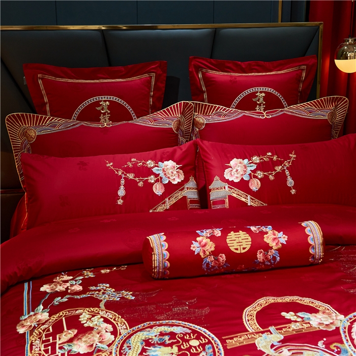 91家纺网 家纺一手货源 找家纺 洽想家 2025新款120支双面新疆长绒棉刺绣工艺款婚庆四件套多件套 团圆龙凤