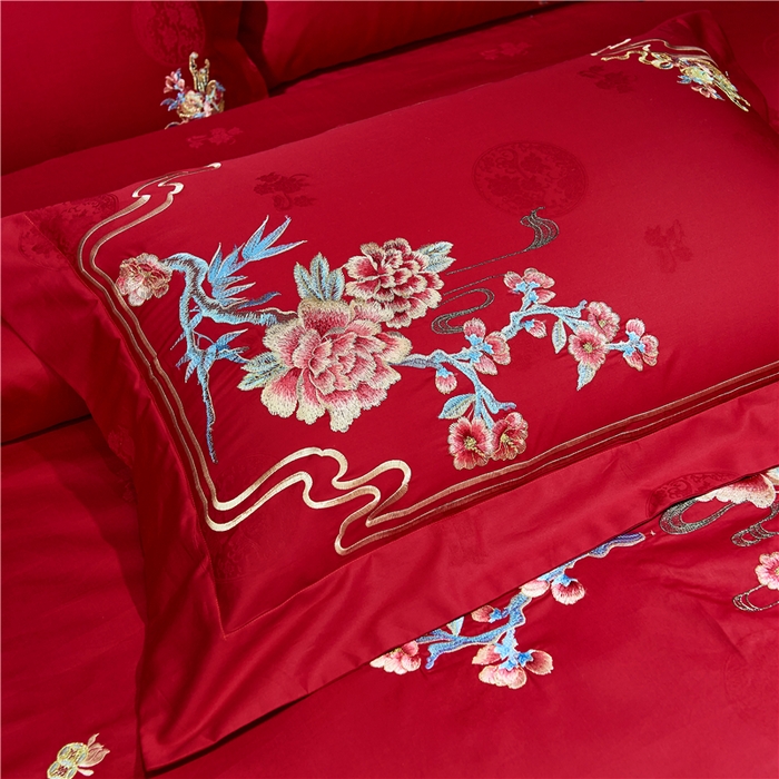 91家纺网 家纺一手货源 找家纺 洽想家 2025新款120支双面新疆长绒棉刺绣工艺款婚庆四件套多件套 新婚贺喜