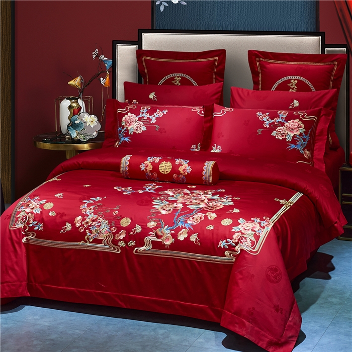 91家纺网 家纺一手货源 找家纺 洽想家 2025新款120支双面新疆长绒棉刺绣工艺款婚庆四件套多件套 新婚贺喜