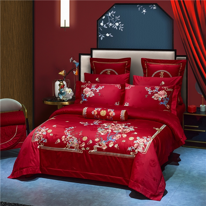 91家纺网 家纺一手货源 找家纺 洽想家 2025新款120支双面新疆长绒棉刺绣工艺款婚庆四件套多件套 新婚贺喜