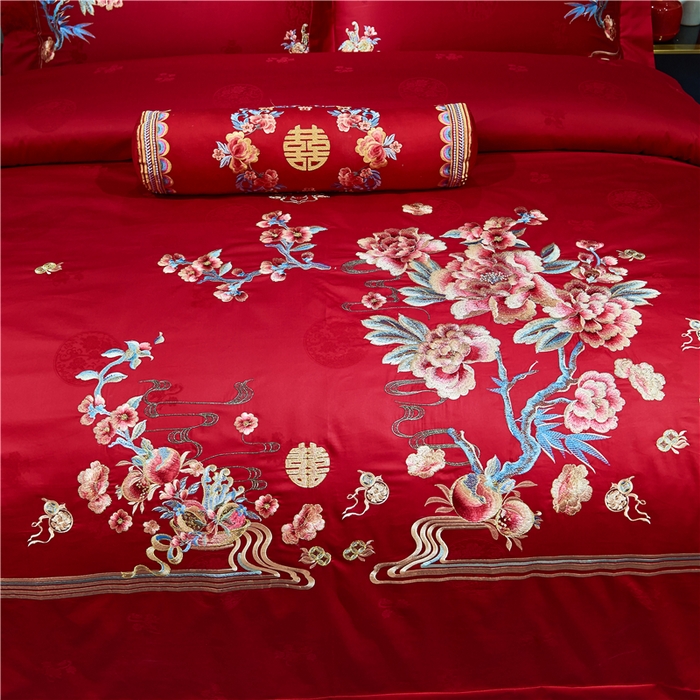 91家纺网 家纺一手货源 找家纺 洽想家 2025新款120支双面新疆长绒棉刺绣工艺款婚庆四件套多件套 新婚贺喜