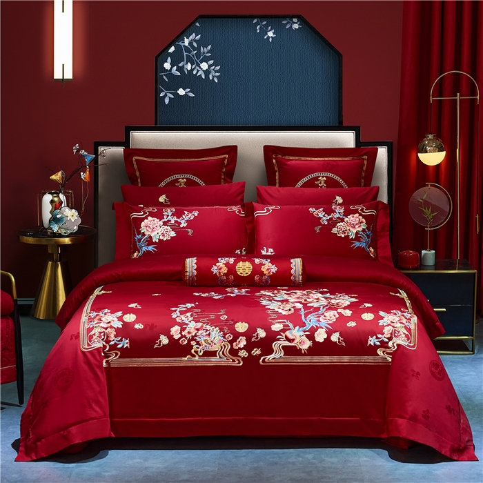 洽想家 2025新款120支双面新疆长绒棉刺绣工艺款婚庆四件套多件套 新婚贺喜