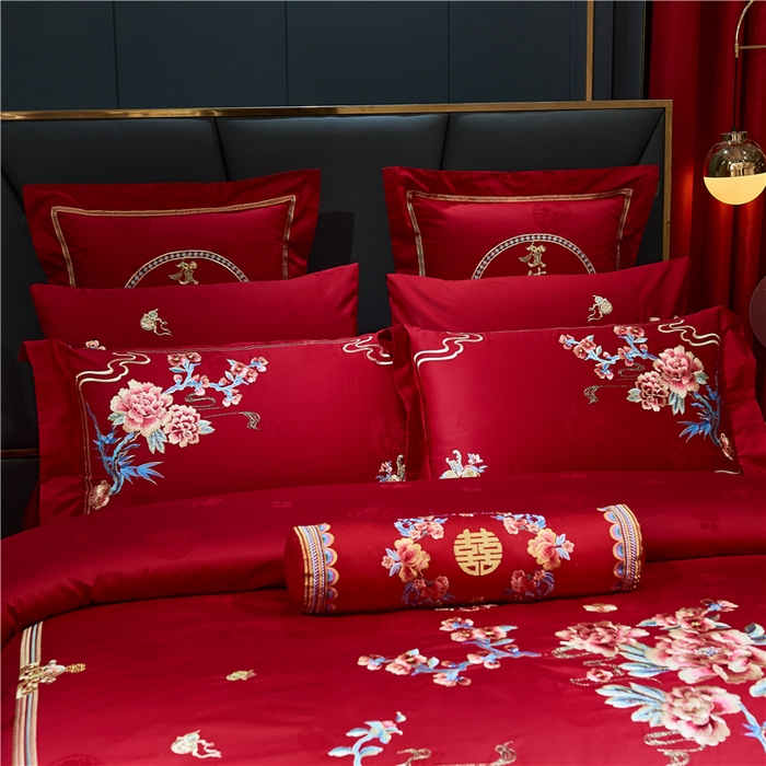 91家纺网 家纺一手货源 找家纺 洽想家 2025新款120支双面新疆长绒棉刺绣工艺款婚庆四件套多件套 新婚贺喜