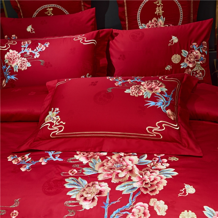 91家纺网 家纺一手货源 找家纺 洽想家 2025新款120支双面新疆长绒棉刺绣工艺款婚庆四件套多件套 新婚贺喜