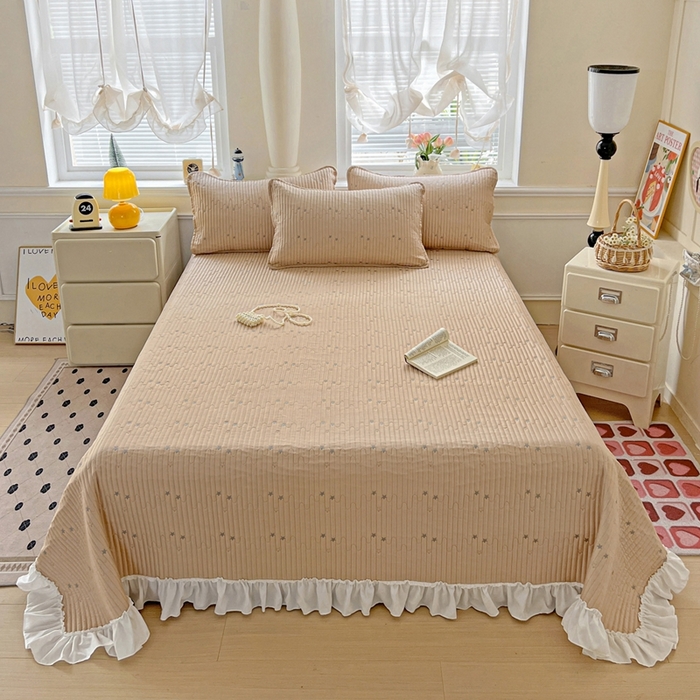 91家纺网 家纺一手货源 找家纺 （总）恒尚居2025花边床盖莫代尔夏季夹棉床单星星刺绣绗缝三件套