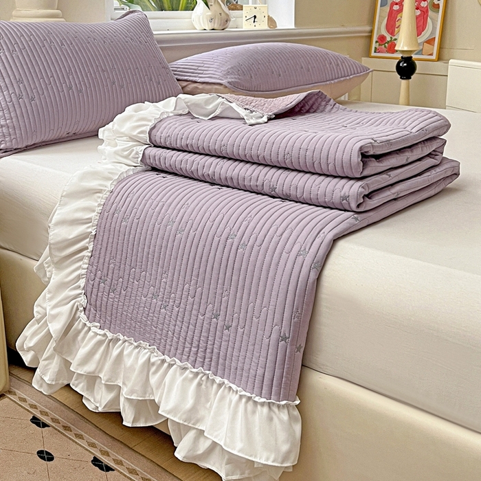 91家纺网 家纺一手货源 找家纺 （总）恒尚居2025花边床盖莫代尔夏季夹棉床单星星刺绣绗缝三件套