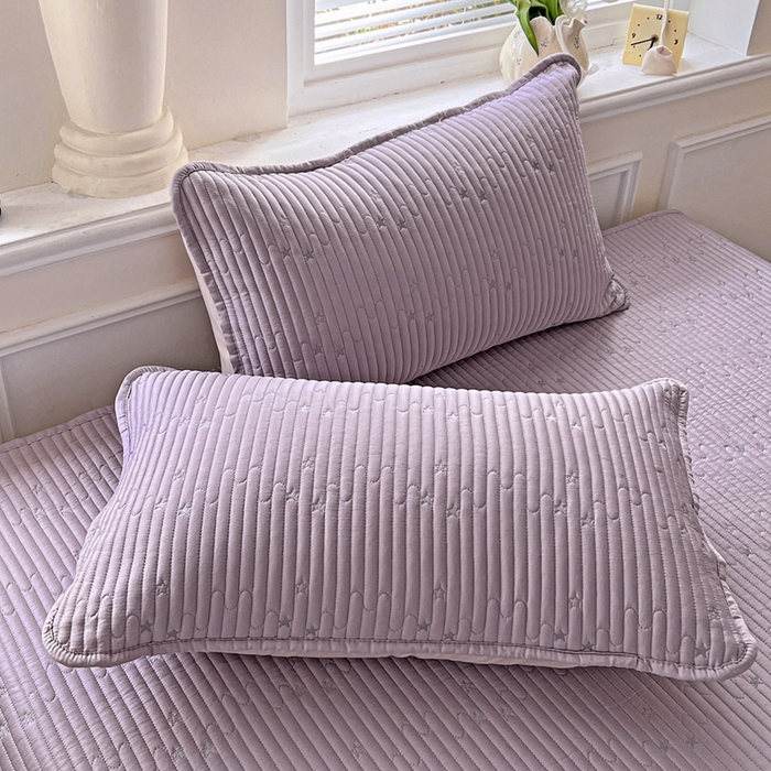 91家纺网 家纺一手货源 找家纺 恒尚居2025花边床盖莫代尔夏季夹棉床单星星刺绣绗缝三件套 夏时光-紫