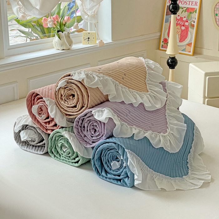 91家纺网 家纺一手货源 找家纺 恒尚居2025花边床盖莫代尔夏季夹棉床单星星刺绣绗缝三件套 组合图（仅供参考）