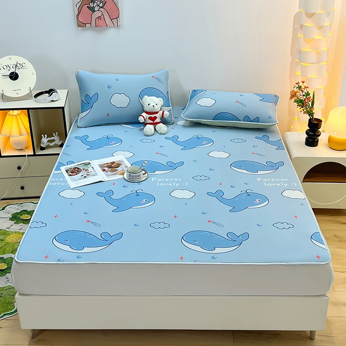 柏薇 2025新款凉感丝中分子印花复合三明治凉席套件 鲸鱼宝宝