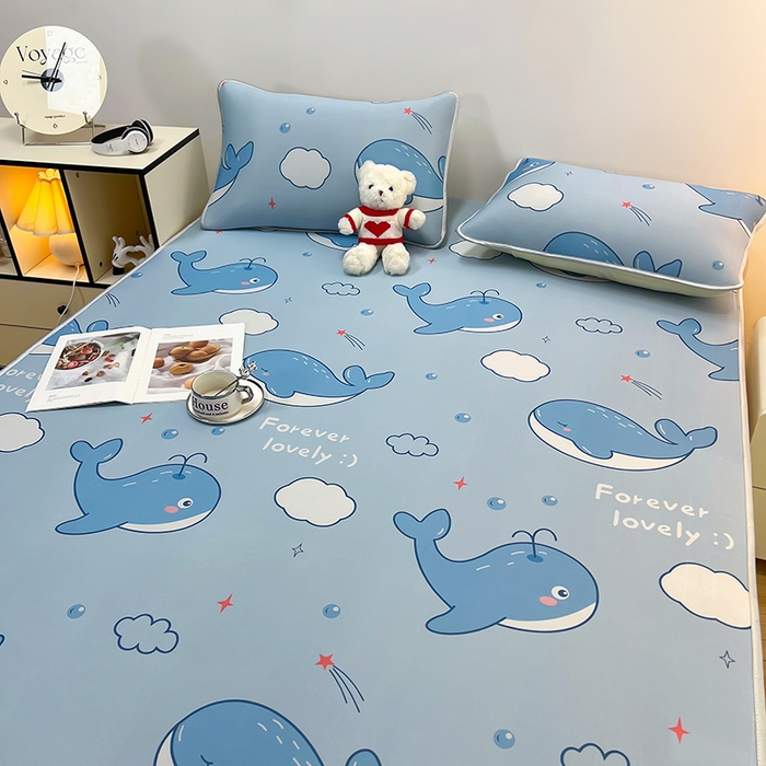 91家纺网 家纺一手货源 找家纺 柏薇 2025新款凉感丝中分子印花复合三明治凉席套件 鲸鱼宝宝