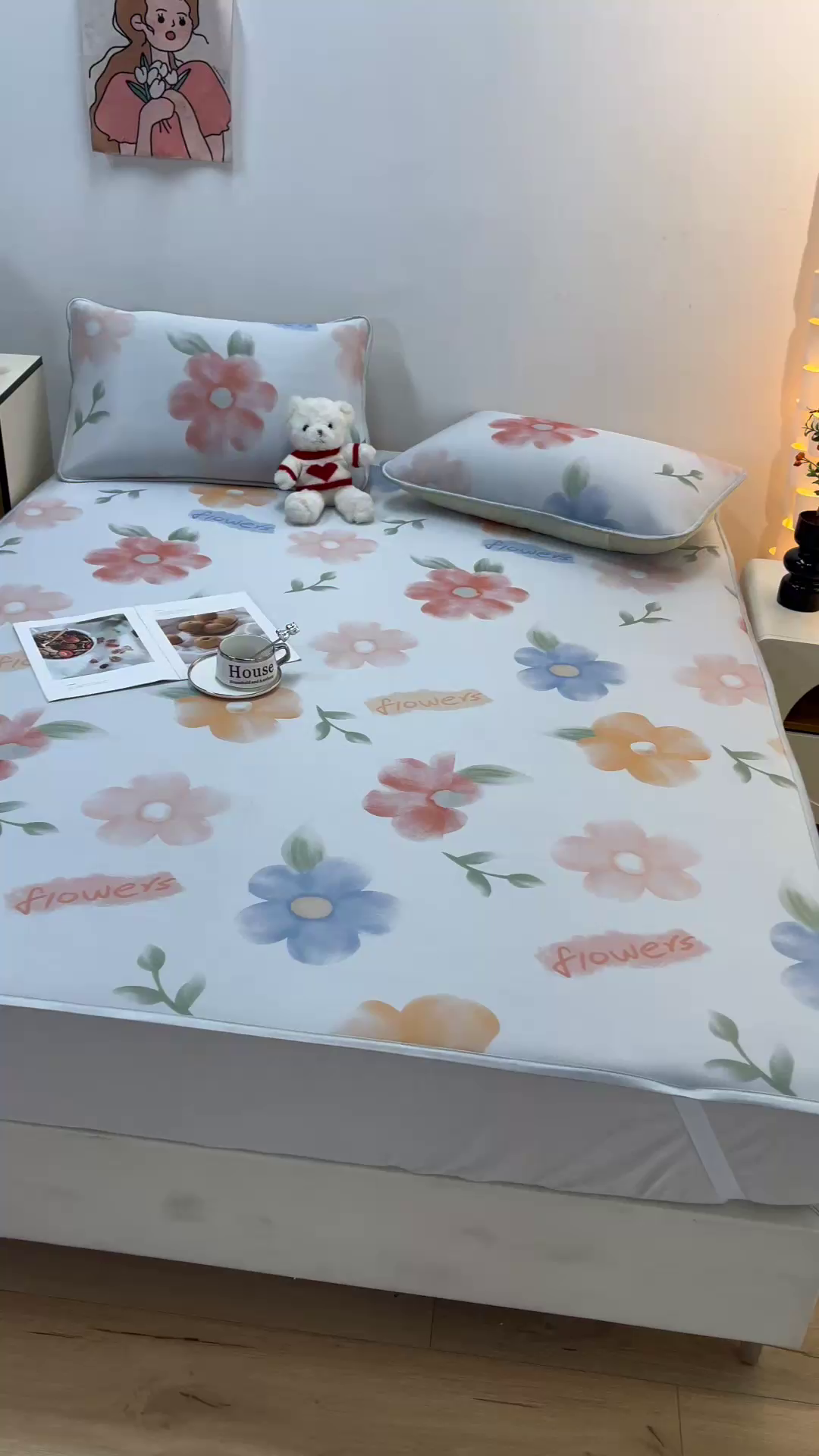 91家纺网 家纺一手货源 找家纺 柏薇 2025新款凉感丝中分子印花复合三明治凉席套件 花之恋黄