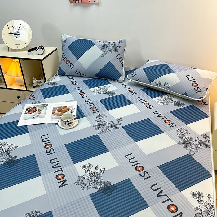 91家纺网 家纺一手货源 找家纺 柏薇 2025新款凉感丝中分子印花复合三明治凉席套件 棋盘格