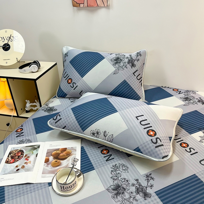 91家纺网 家纺一手货源 找家纺 柏薇 2025新款凉感丝中分子印花复合三明治凉席套件 棋盘格