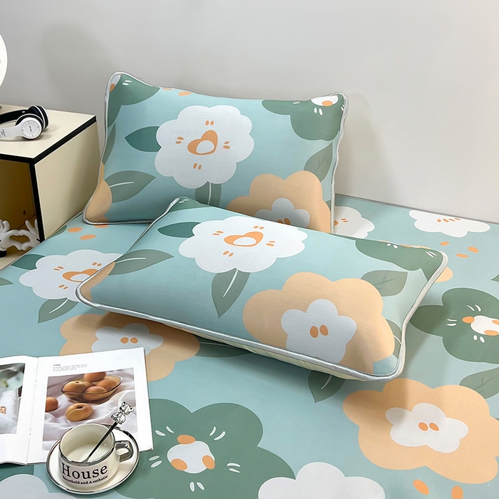 91家纺网 家纺一手货源 找家纺 柏薇 2025新款凉感丝中分子印花复合三明治凉席套件 七彩花