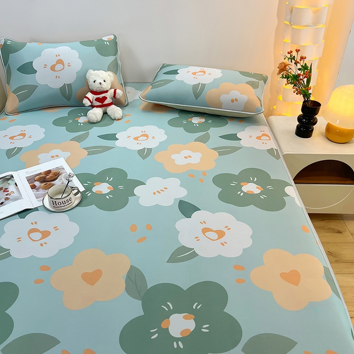 91家纺网 家纺一手货源 找家纺 柏薇 2025新款凉感丝中分子印花复合三明治凉席套件 七彩花