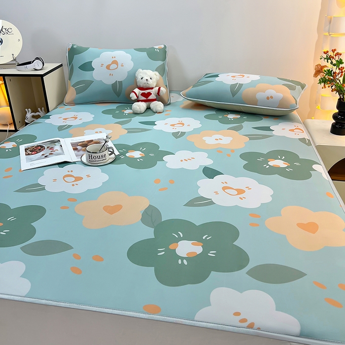 91家纺网 家纺一手货源 找家纺 柏薇 2025新款凉感丝中分子印花复合三明治凉席套件 七彩花