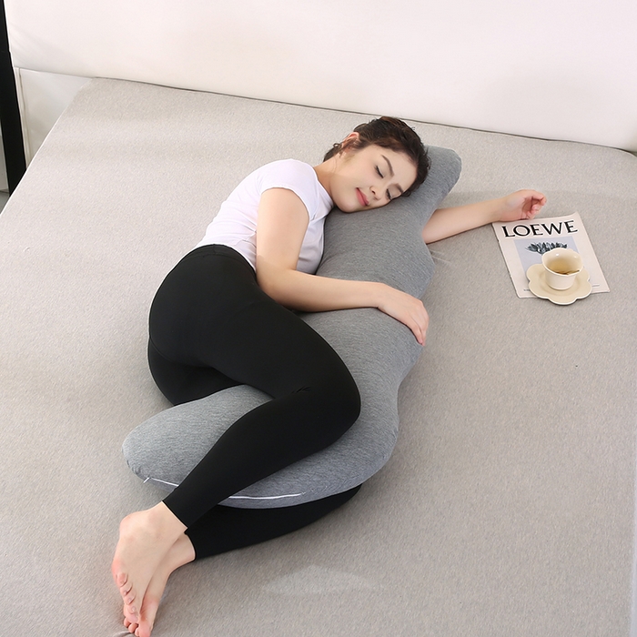 91家纺网 家纺一手货源 找家纺 永光家居 2025新款孕妇枕L型  男朋友枕头 针织布灰色靠垫抱枕靠枕