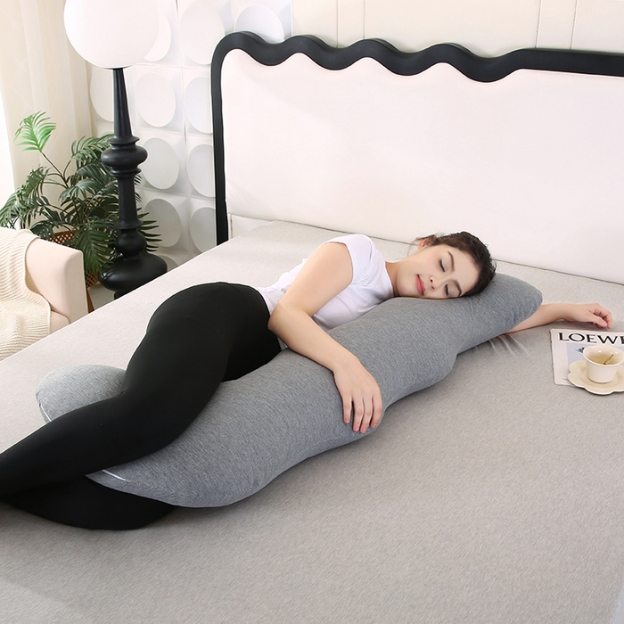 91家纺网 家纺一手货源 找家纺 永光家居 2025新款孕妇枕L型  男朋友枕头 针织布灰色靠垫抱枕靠枕