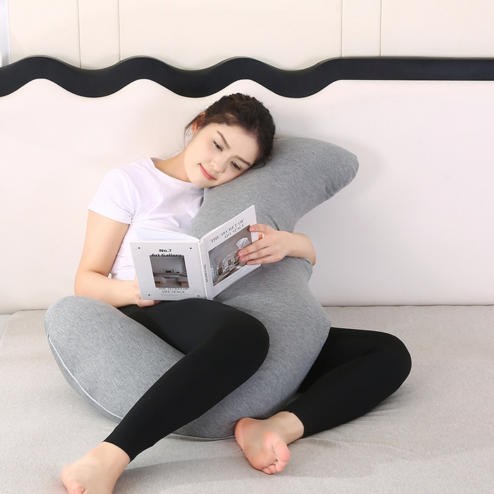 91家纺网 家纺一手货源 找家纺 永光家居 2025新款孕妇枕L型  男朋友枕头 针织布灰色靠垫抱枕靠枕