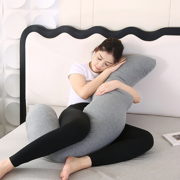 91家纺网 家纺一手货源 找家纺 永光家居 2025新款孕妇枕L型  男朋友枕头 针织布灰色靠垫抱枕靠枕