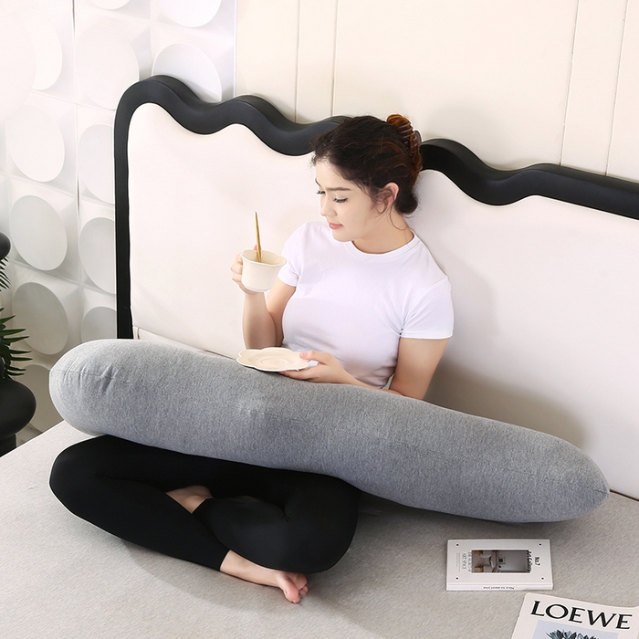 91家纺网 家纺一手货源 找家纺 永光家居 2025新款孕妇枕L型  男朋友枕头 针织布灰色靠垫抱枕靠枕