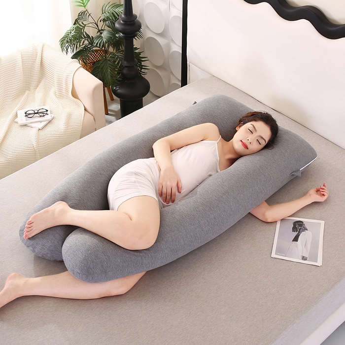 91家纺网 家纺一手货源 找家纺 永光家居 2025新款孕妇枕U型 针织布棉灰靠枕抱枕床头靠垫跨境