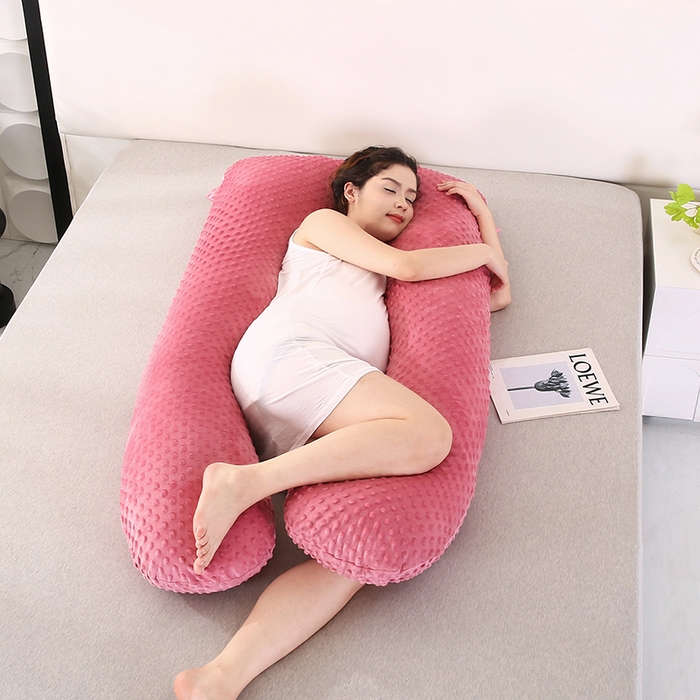 91家纺网 家纺一手货源 找家纺 永光家居 2025新款孕妇枕U型 绒豆豆红靠枕抱枕床头靠枕