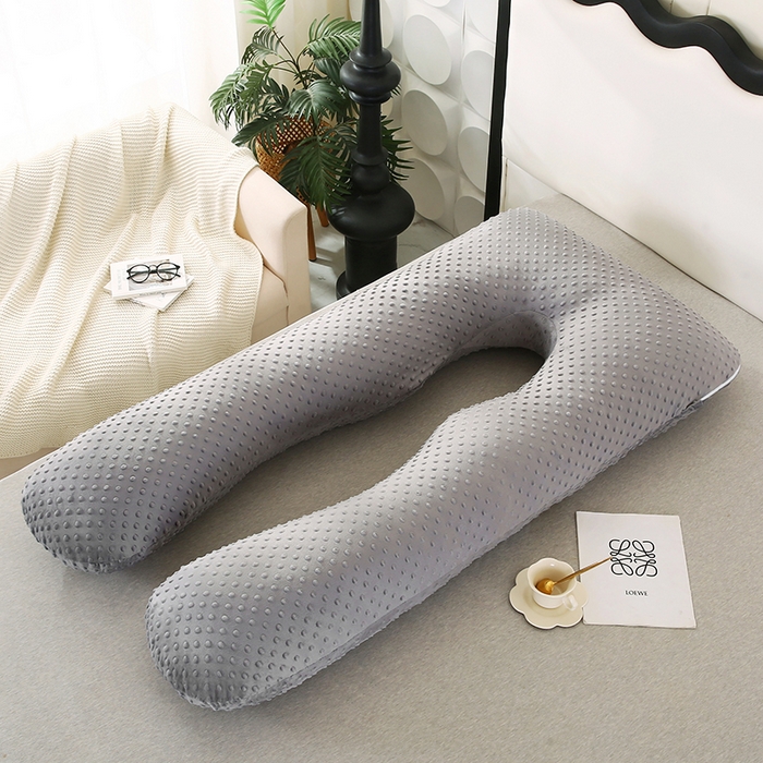 91家纺网 家纺一手货源 找家纺 永光家居 2025新款YG2580孕妇枕头U型 绒豆豆灰靠垫抱枕床头靠枕