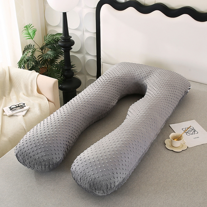 91家纺网 家纺一手货源 找家纺 永光家居 2025新款YG2580孕妇枕头U型 绒豆豆灰靠垫抱枕床头靠枕