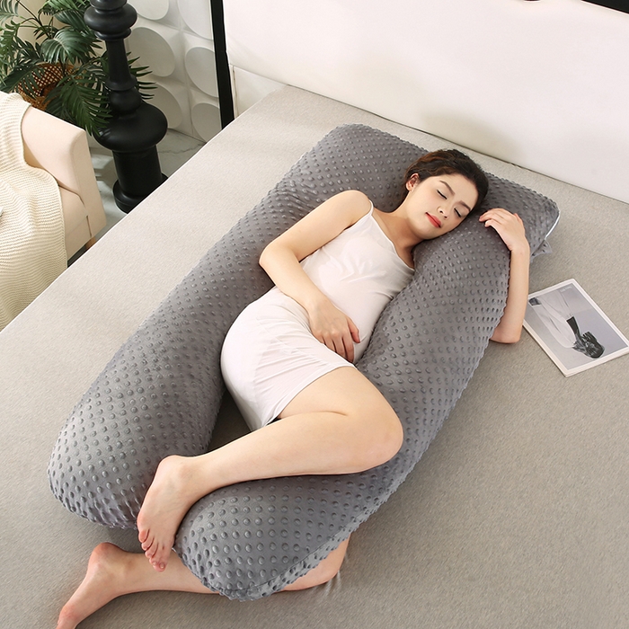 91家纺网 家纺一手货源 找家纺 永光家居 2025新款YG2580孕妇枕头U型 绒豆豆灰靠垫抱枕床头靠枕