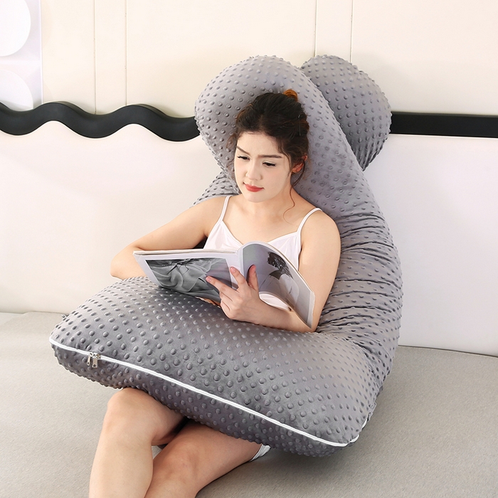 91家纺网 家纺一手货源 找家纺 永光家居 2025新款YG2580孕妇枕头U型 绒豆豆灰靠垫抱枕床头靠枕