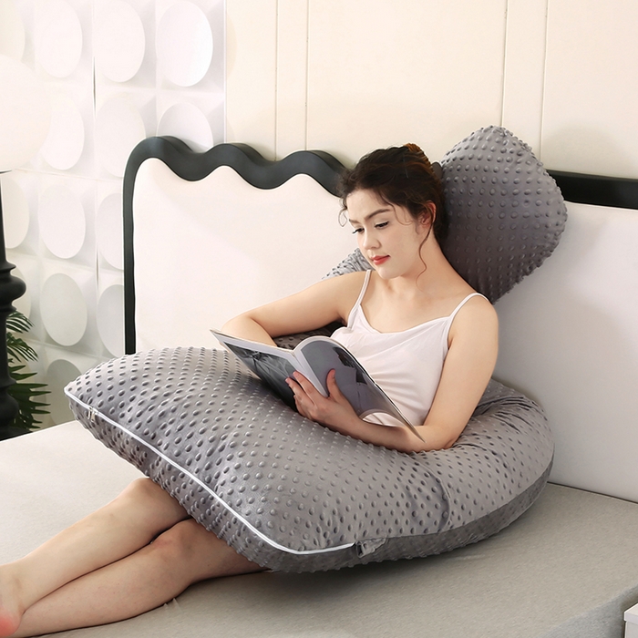 91家纺网 家纺一手货源 找家纺 永光家居 2025新款YG2580孕妇枕头U型 绒豆豆灰靠垫抱枕床头靠枕