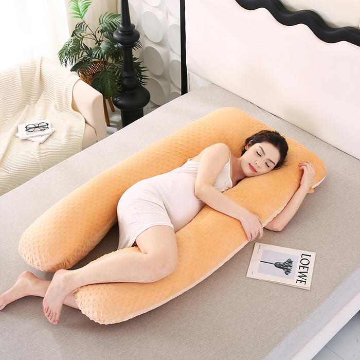 永光家居 2025新款孕妇枕头U型 绒豆豆驼床头靠垫抱枕靠枕跨境