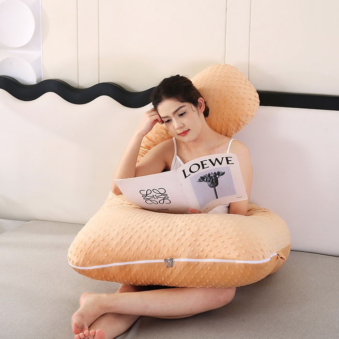 91家纺网 家纺一手货源 找家纺 永光家居 2025新款孕妇枕头U型 绒豆豆驼床头靠垫抱枕靠枕跨境