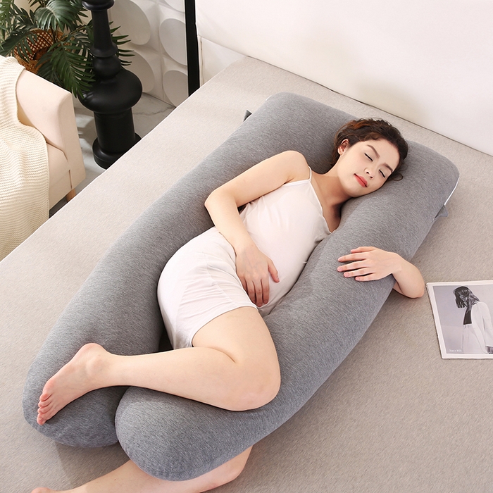 91家纺网 家纺一手货源 找家纺 永光家居 2025新款孕妇枕U型 针织布棉灰靠枕抱枕床头靠垫跨境