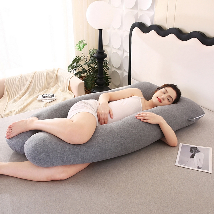 91家纺网 家纺一手货源 找家纺 永光家居 2025新款孕妇枕U型 针织布棉灰靠枕抱枕床头靠垫跨境