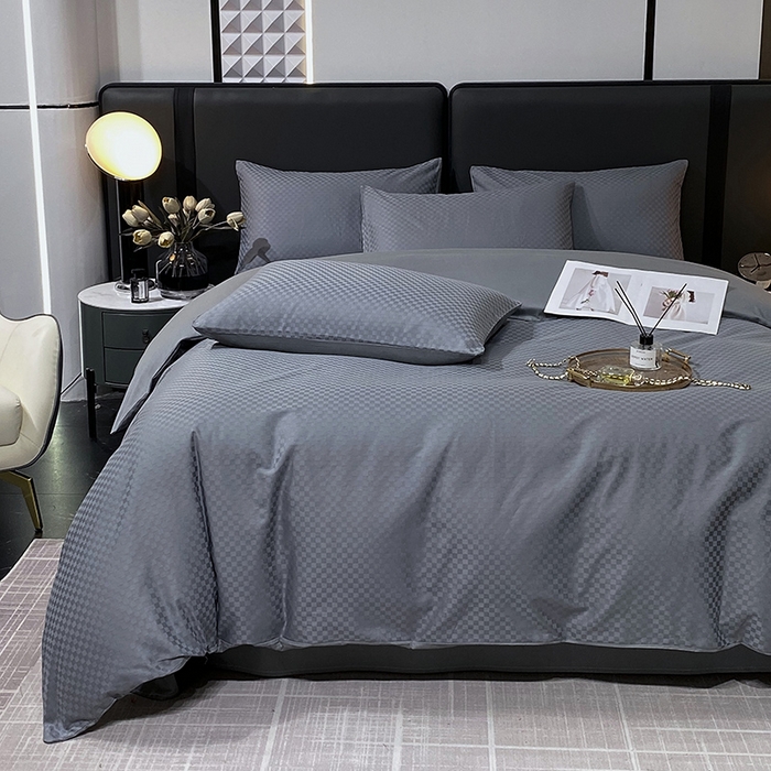 91家纺网 家纺一手货源 找家纺 （总）金鑫汇家纺 2025新款长绒棉提花小方格系列四件套单品系列-四件套