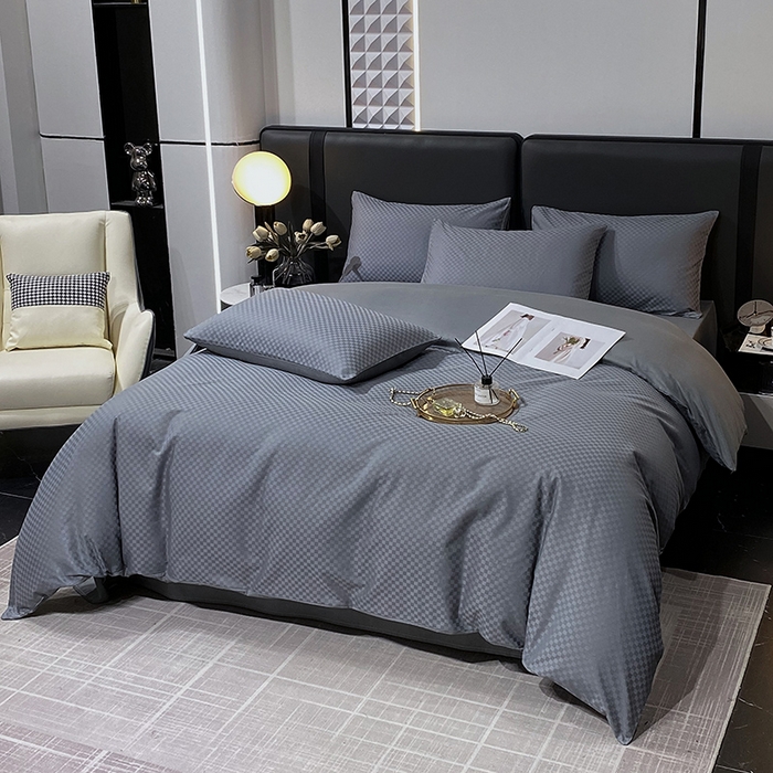 91家纺网 家纺一手货源 找家纺 （总）金鑫汇家纺 2025新款长绒棉提花小方格系列四件套单品系列-四件套