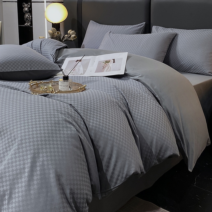 91家纺网 家纺一手货源 找家纺 （总）金鑫汇家纺 2025新款长绒棉提花小方格系列四件套单品系列-四件套