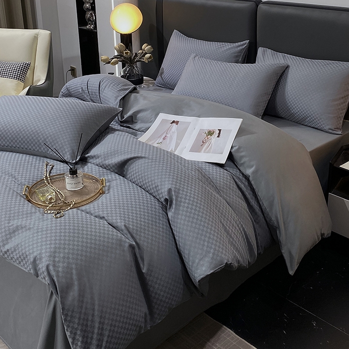 91家纺网 家纺一手货源 找家纺 （总）金鑫汇家纺 2025新款长绒棉提花小方格系列四件套单品系列-四件套