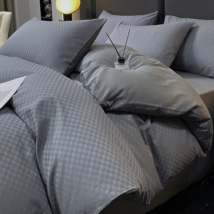 91家纺网 家纺一手货源 找家纺 （总）金鑫汇家纺 2025新款长绒棉提花小方格系列四件套单品系列-四件套