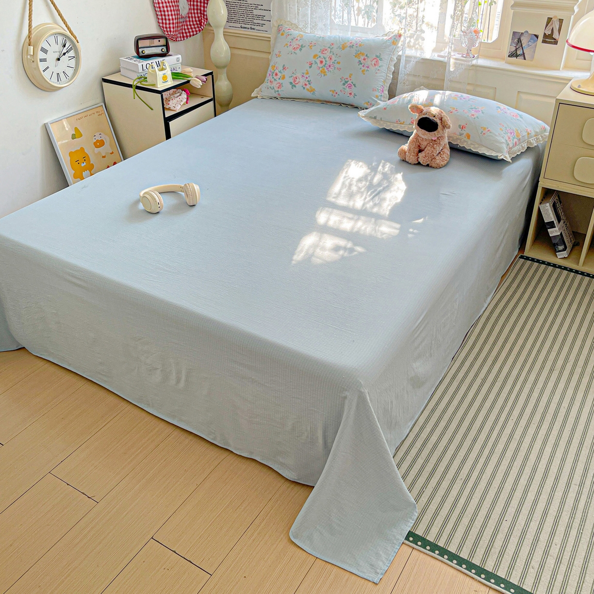 91家纺网 家纺一手货源 找家纺 水木坊 2025新款全棉镂空花边皱皱双层纱四件套专供网销直播 蓝茵河畔