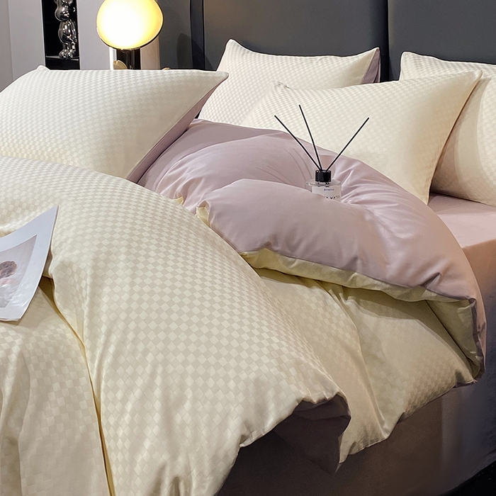 91家纺网 家纺一手货源 找家纺 （总）金鑫汇家纺 2025新款长绒棉提花小方格系列四件套单品系列-四件套