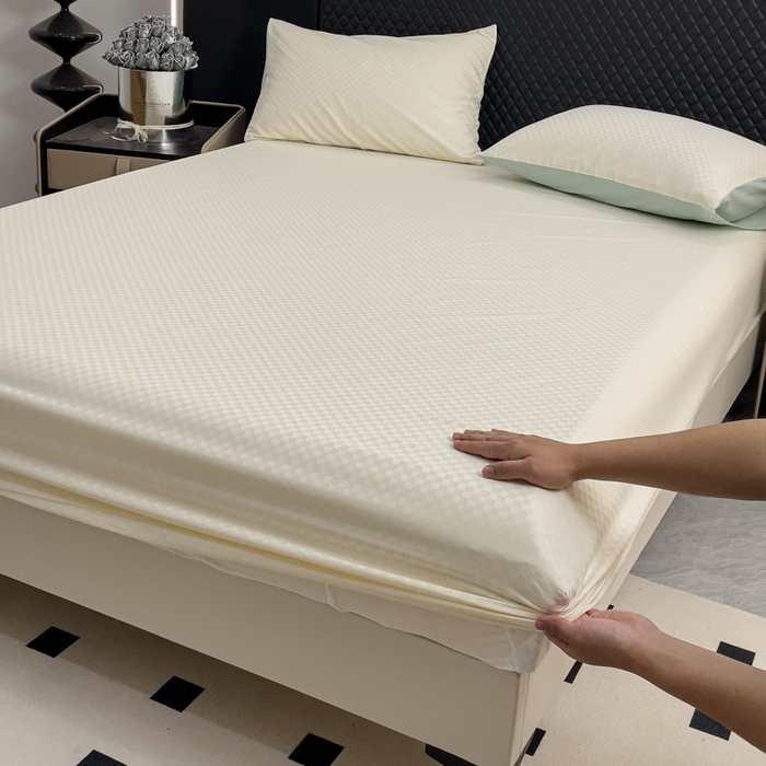 91家纺网 家纺一手货源 找家纺 （总）金鑫汇家纺 2024新款长绒棉提花小方格系列四件套单品系列-单床笠