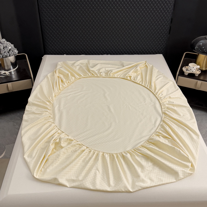 91家纺网 家纺一手货源 找家纺 金鑫汇家纺 2024新款长绒棉提花小方格系列四件套单品系列-单床笠 奶昔白+咖