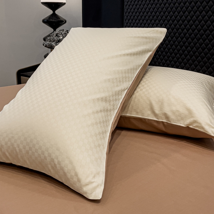 91家纺网 家纺一手货源 找家纺 （总）金鑫汇家纺 2024新款长绒棉提花小方格系列四件套单品系列-单枕套