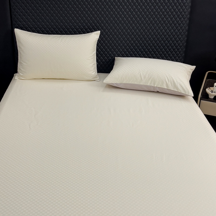 91家纺网 家纺一手货源 找家纺 金鑫汇家纺 2024新款长绒棉提花小方格系列四件套单品系列-单床笠 奶昔白-淡紫